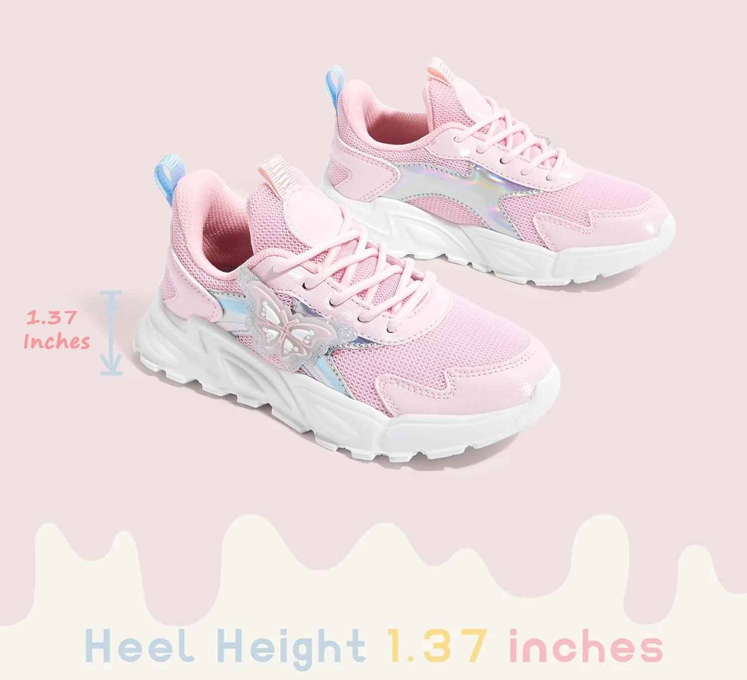 LUCKY STEP Girls Kid's Butterfly Running Sneaker Tennis Sparkle Mesh Athletic School Gym Lace-up Walking Shoes for Toddler/Little Kid/Big Kid