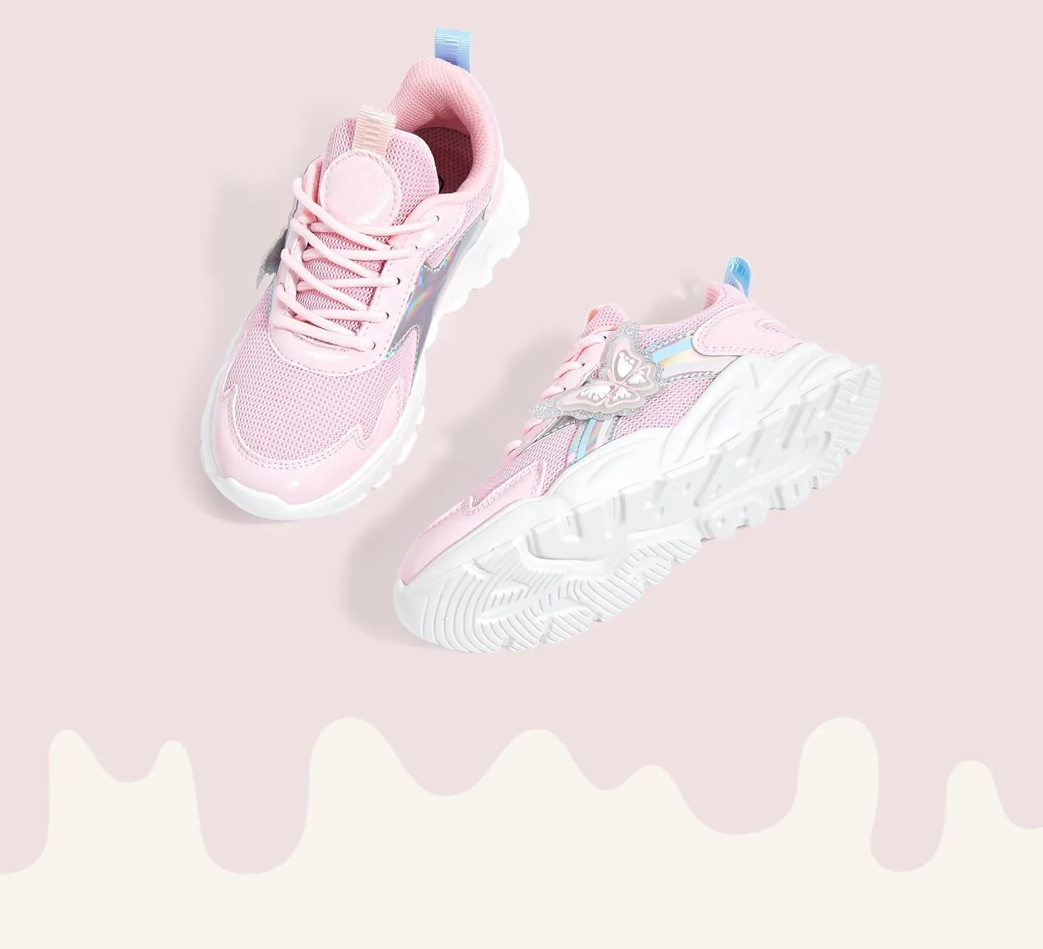 LUCKY STEP Girls Kid's Butterfly Running Sneaker Tennis Sparkle Mesh Athletic School Gym Lace-up Walking Shoes for Toddler/Little Kid/Big Kid