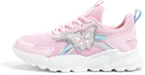 LUCKY STEP Girls Kid's Butterfly Running Sneaker Tennis Sparkle Mesh Athletic School Gym Lace-up Walking Shoes for Toddler/Little Kid/Big Kid