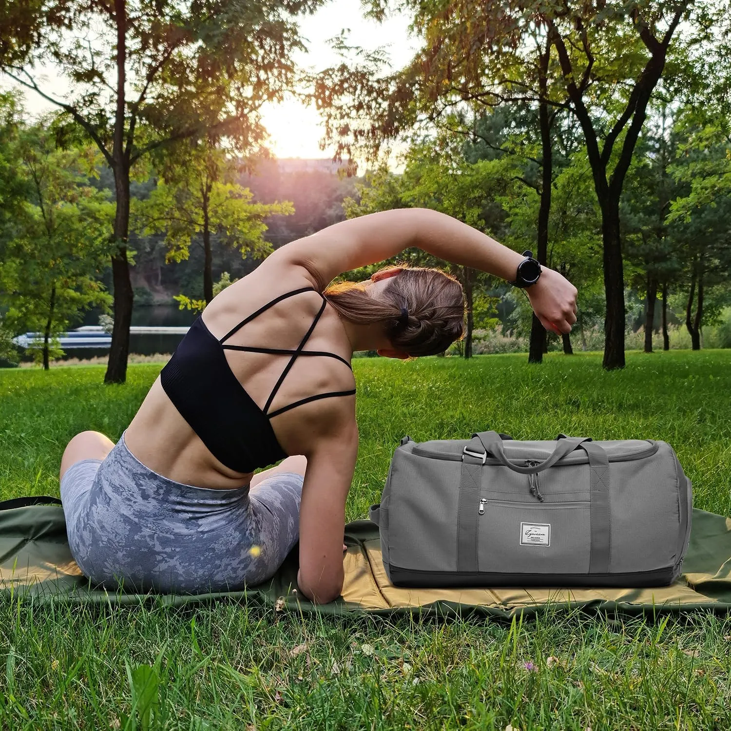 Lyweem Sports Gym Bag Men - Large 60L Travel Duffle Bag with Shoe Compartment Women, Weekender Backpack, Overnight Duffel Bag, Gray