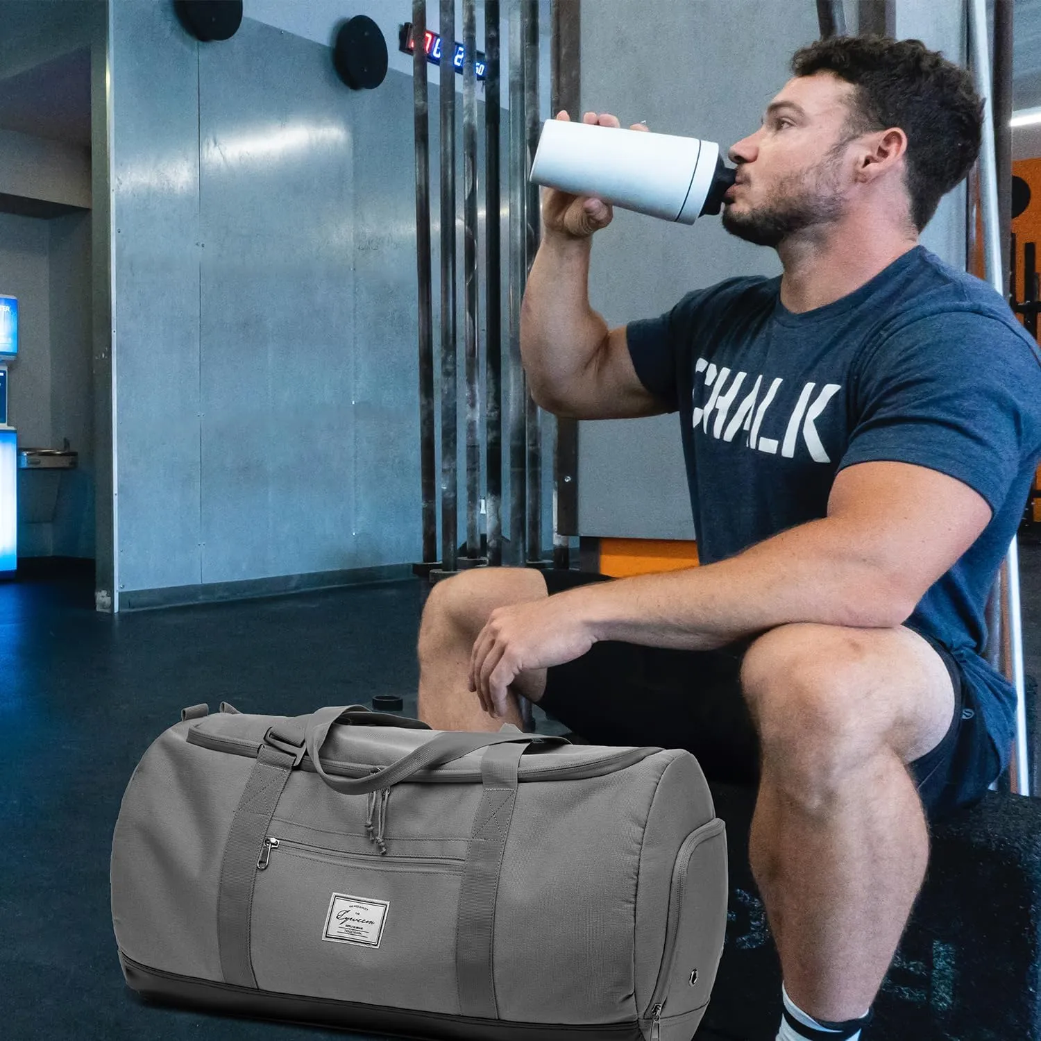 Lyweem Sports Gym Bag Men - Large 60L Travel Duffle Bag with Shoe Compartment Women, Weekender Backpack, Overnight Duffel Bag, Gray