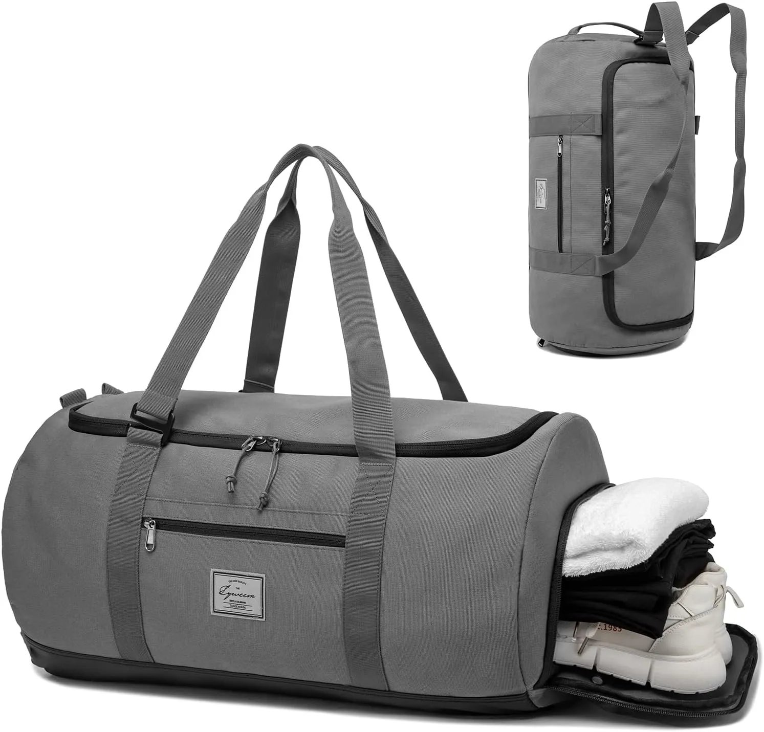 Lyweem Sports Gym Bag Men - Large 60L Travel Duffle Bag with Shoe Compartment Women, Weekender Backpack, Overnight Duffel Bag, Gray