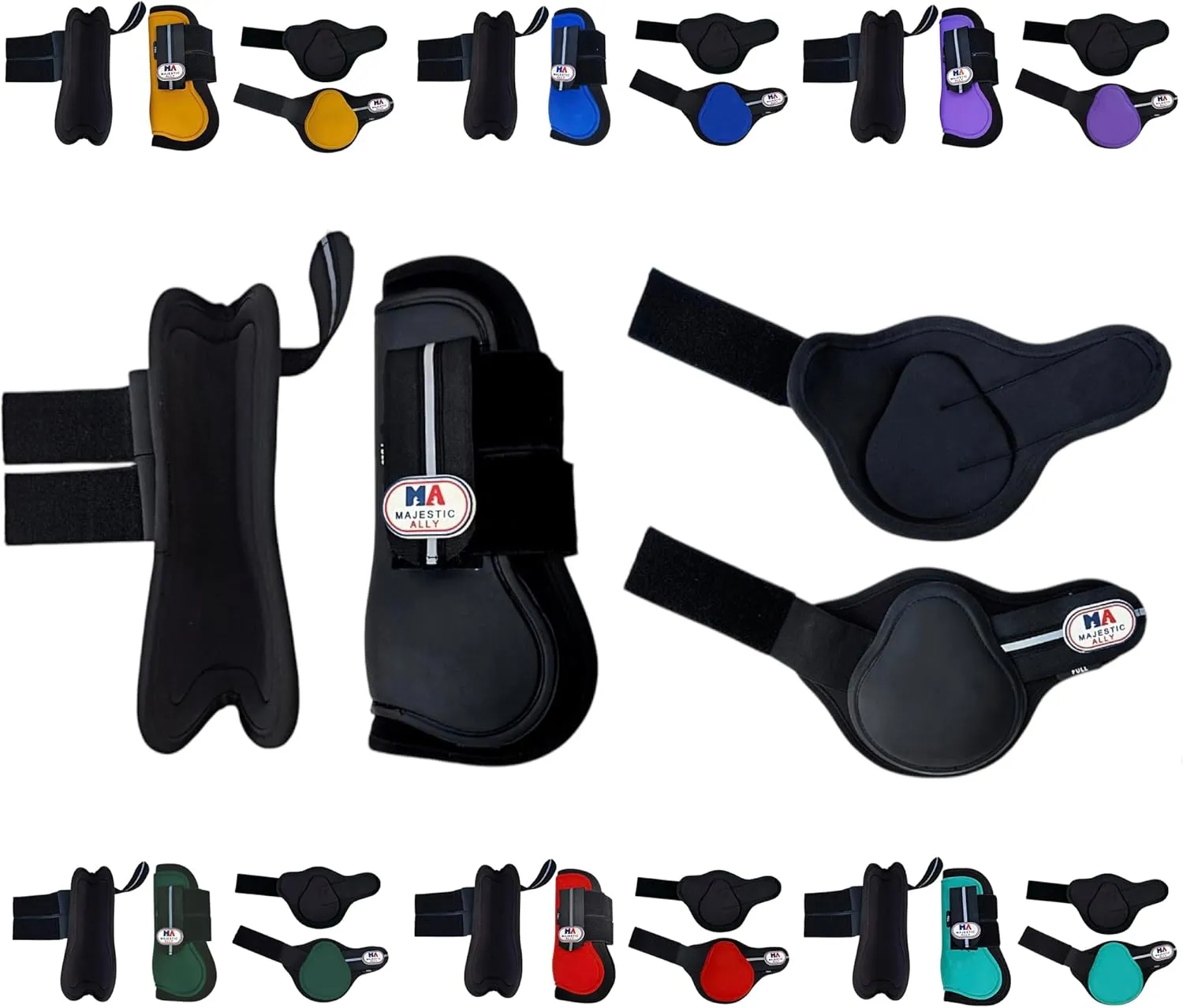 Majestic Ally Horse Leg Protection Fetlock and Tendon Boots Set, PU Shell, Neoprene Lining, Hook and Loop Closures, Multiple Colors and Sizes