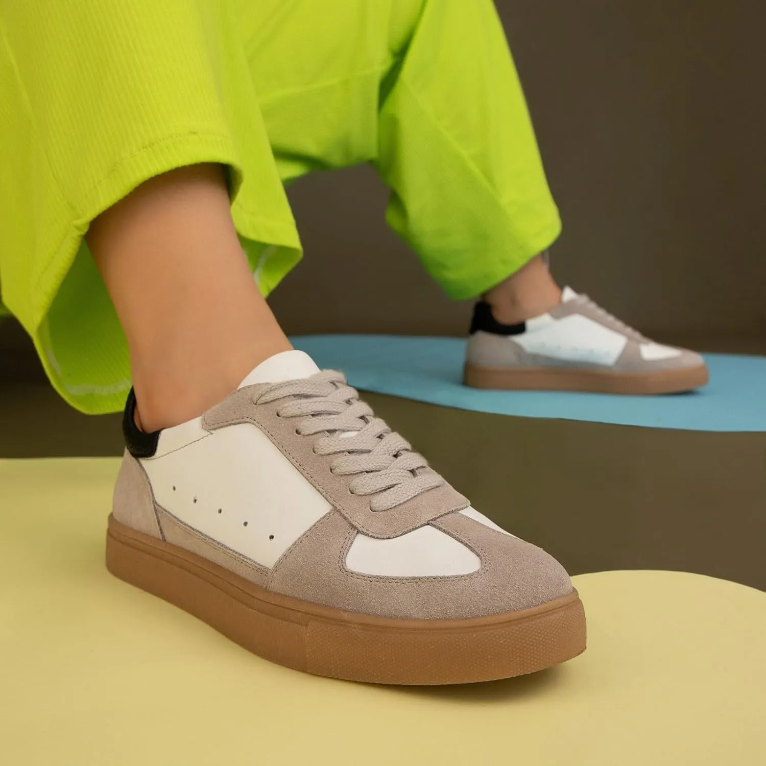 Maker's Shoes - Katie 1 Women Casual Suede Leather Sneakers, Fashion Shoes, Color Block Design, Gum Sole
