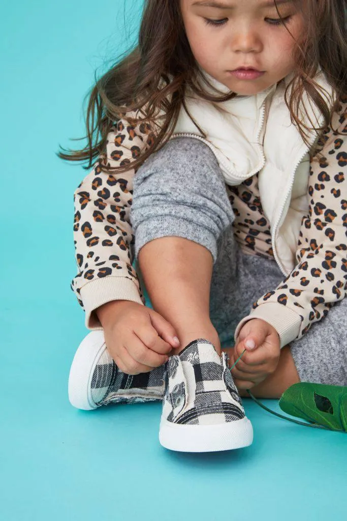 Malibu Kids Play-T Girls Cream Buffalo Check Sneakers
