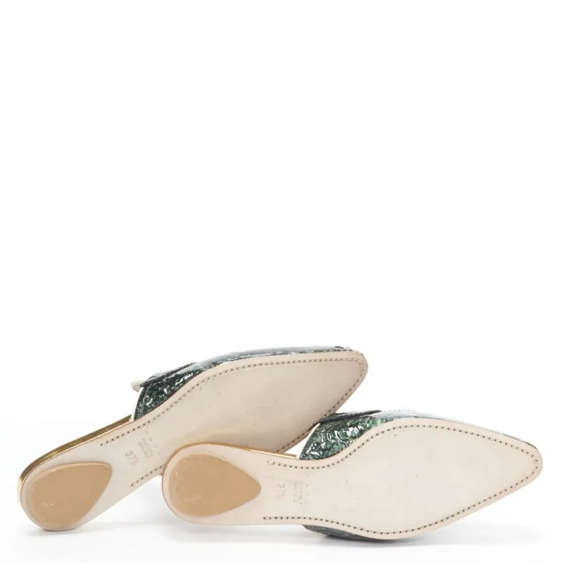 MARNI green crinkled patent point toe slip on mule flats loafer EU37.5