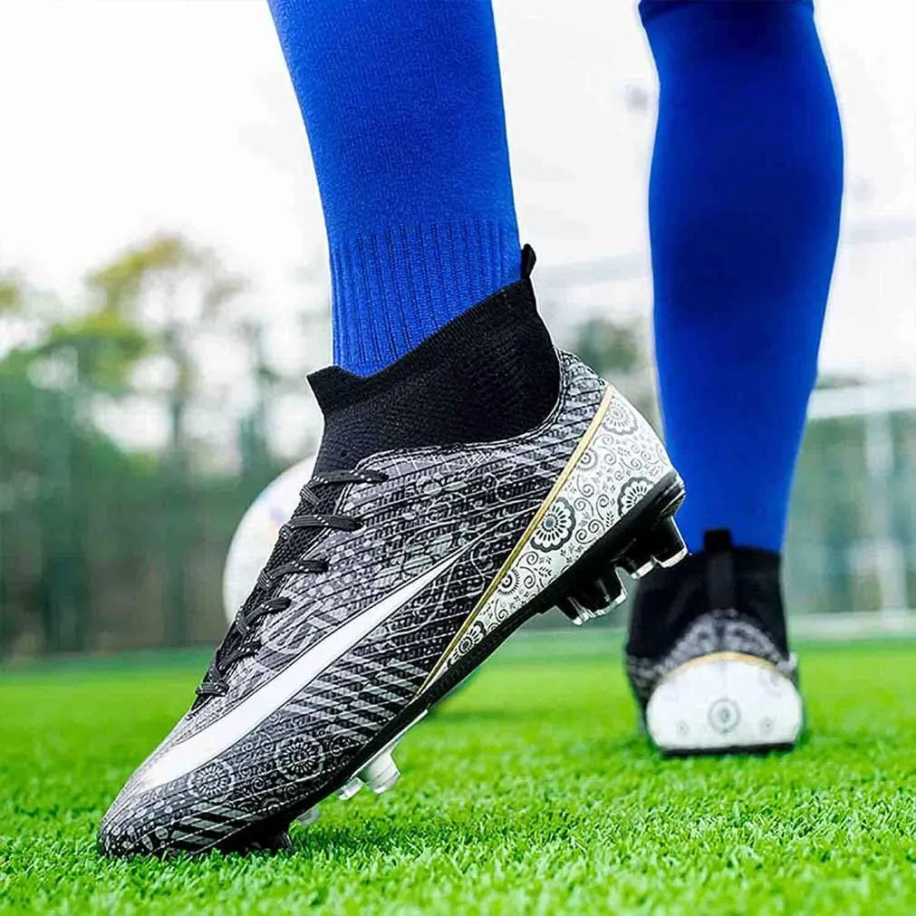 MEBAMY Men's Football Cleats High-Tops Comfortable - Gold-Plated Sole Spikes Soccer Boots for Turf AG