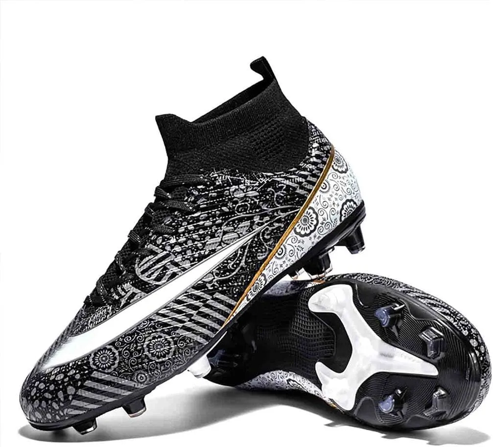 MEBAMY Men's Football Cleats High-Tops Comfortable - Gold-Plated Sole Spikes Soccer Boots for Turf AG