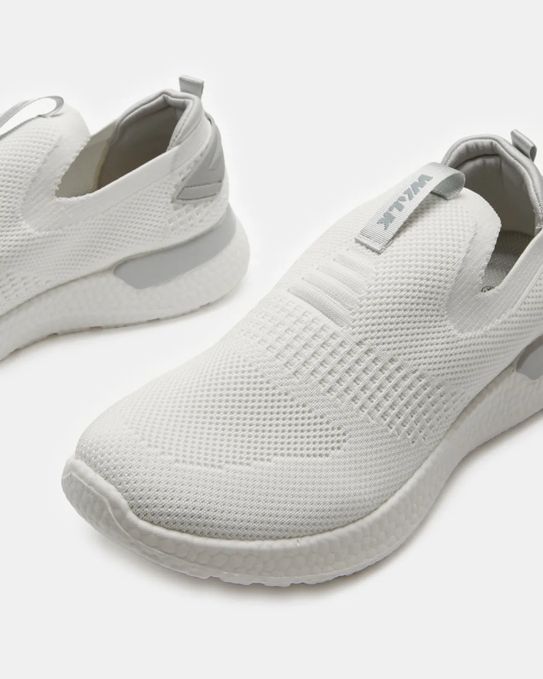 Men White Knitted Easy Slip-On Sneakers