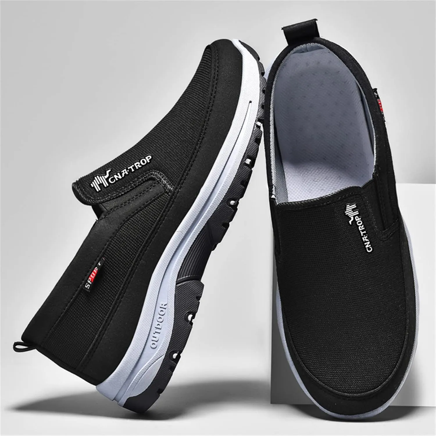 Men's Arch Support Slip-on Canvas Loafers,Outdoor Casual Non Slip Orthopedic Sneakers Flats Walking Boat Shoes