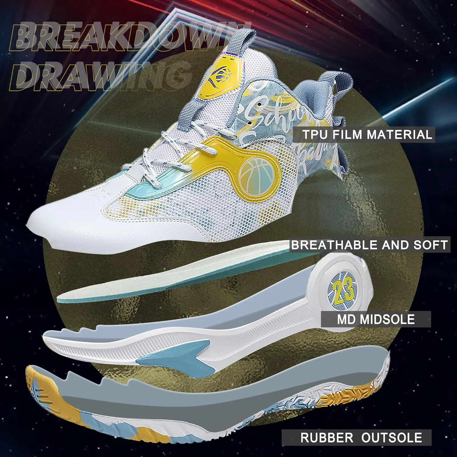 Men's Basketball Shoes Lightweight Breathable Outdoor Sports Shoes Fashionable Non Slip Running Sports Shoes