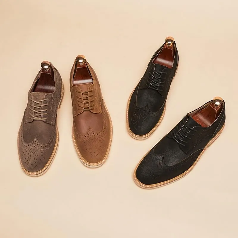 Men's British Retro Suede Formal Business Casual Derby Shoes All-Match Office Wingtip Dress Lace Up Shoes(9.5)