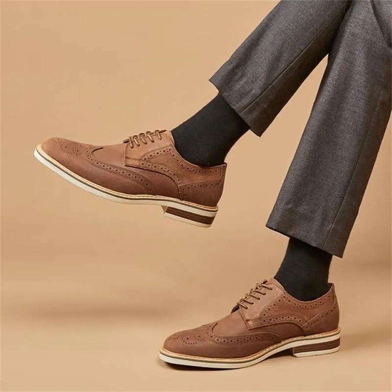 Men's British Retro Suede Formal Business Casual Derby Shoes All-Match Office Wingtip Dress Lace Up Shoes(9.5)
