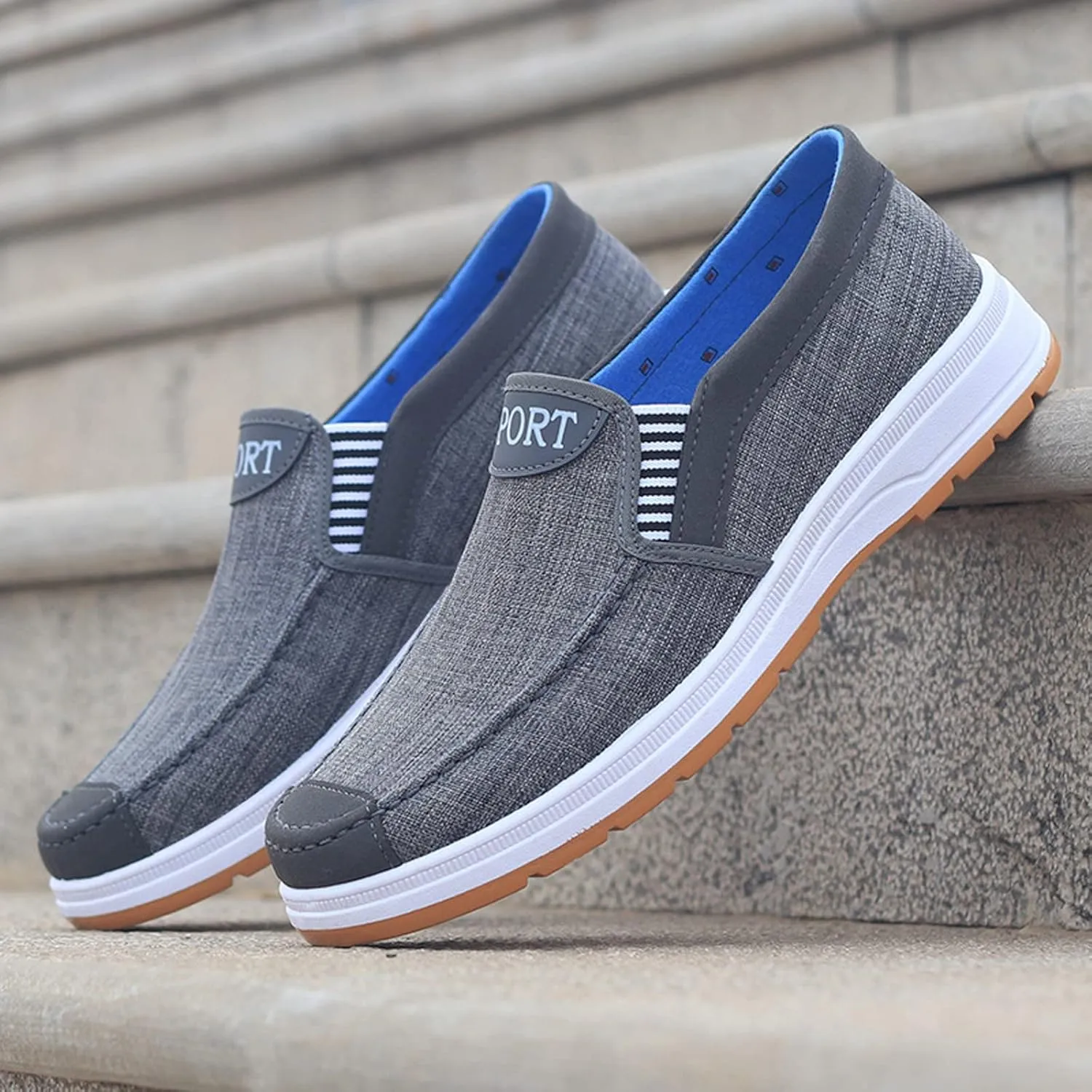 Men's Canvas Slip on Casual Sheos Comfy Lightweight Boat Loafers Non-Slip Soft Sole Sneakers Walking Shoes