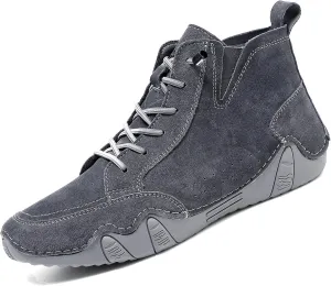 Mens Casual Handmade High Top Chukka Boots Outdoor Suede Leather Slip-ons Driving Ankle Booties for Hiking Camping All Season Walking Dress Loafers