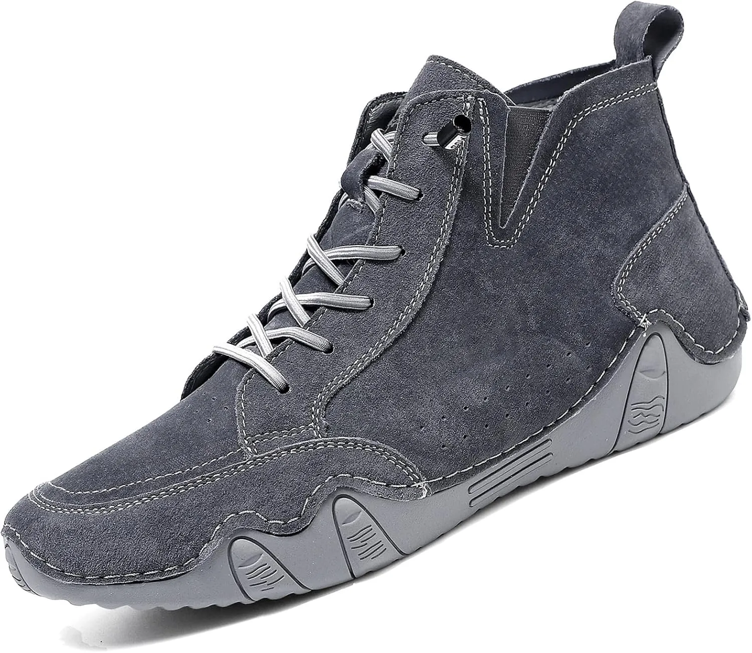 Mens Casual Handmade High Top Chukka Boots Outdoor Suede Leather Slip-ons Driving Ankle Booties for Hiking Camping All Season Walking Dress Loafers