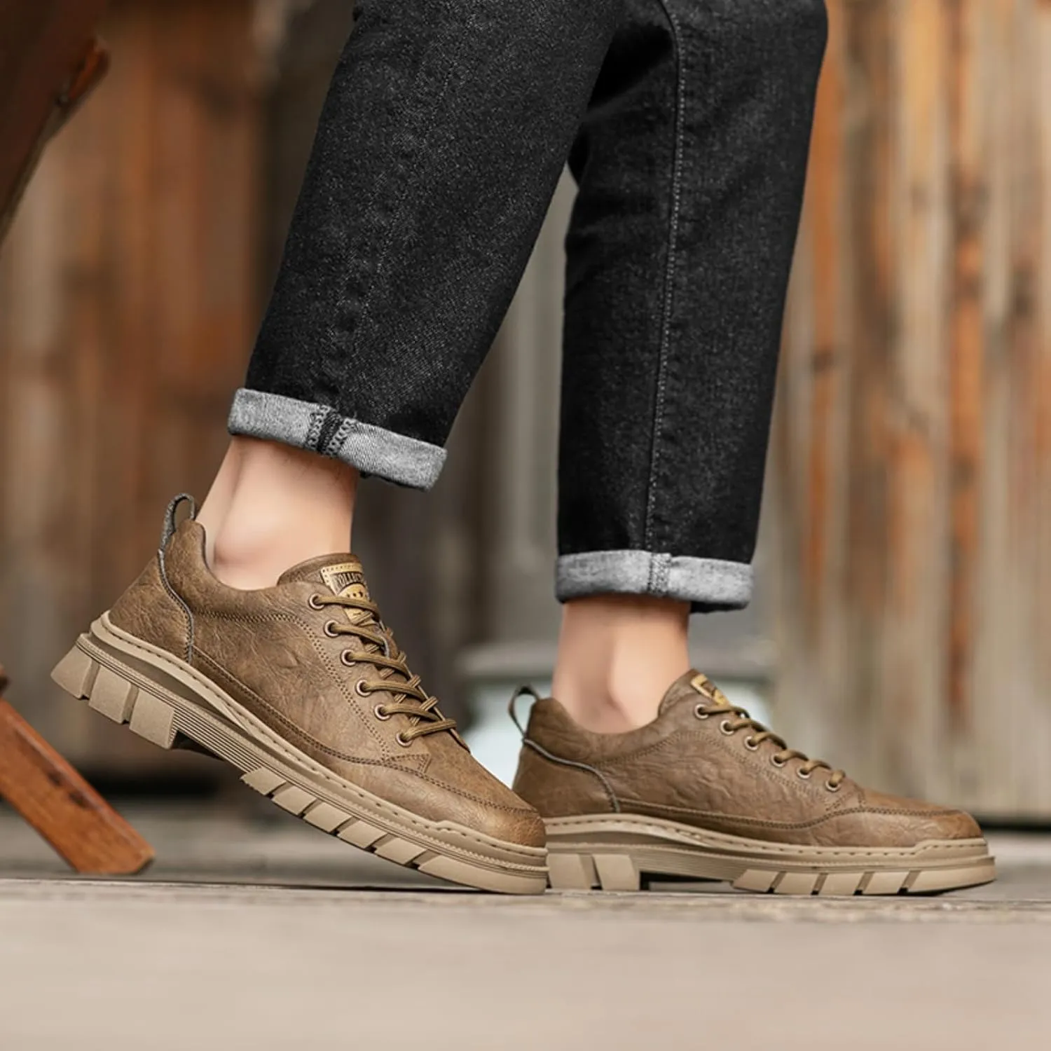 Men's Casual Shoes, Stylish Embossed Crocodile Print Sneakers, Soft Leather Walking Shoes and Work Boot - Style Loafers with Durable Outsole
