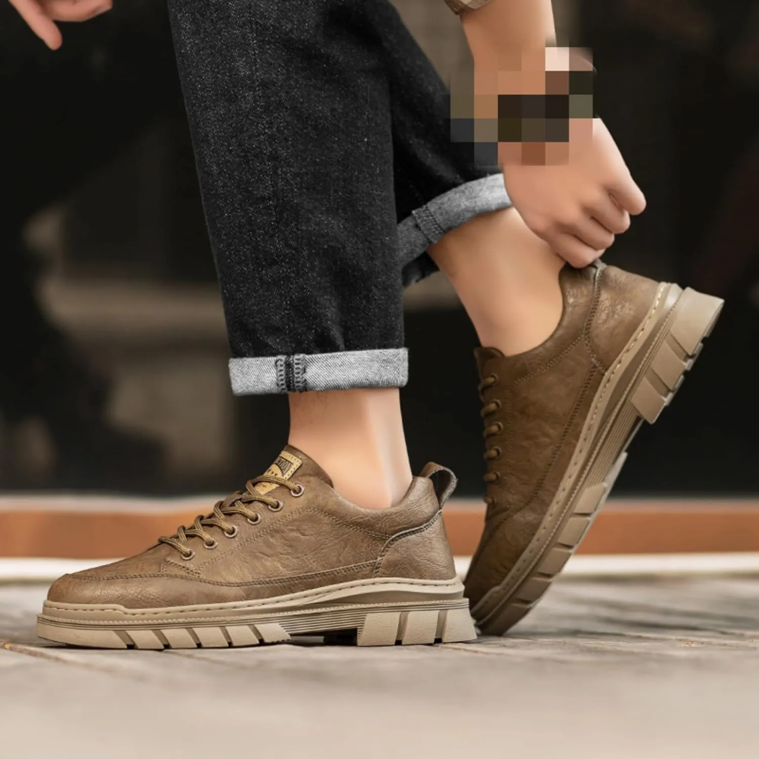 Men's Casual Shoes, Stylish Embossed Crocodile Print Sneakers, Soft Leather Walking Shoes and Work Boot - Style Loafers with Durable Outsole