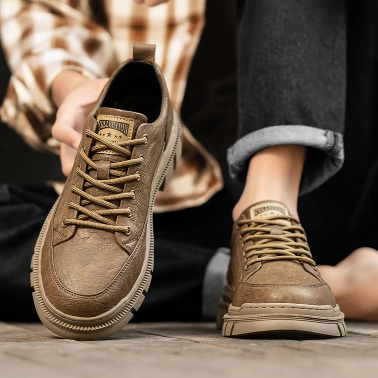 Men's Casual Shoes, Stylish Embossed Crocodile Print Sneakers, Soft Leather Walking Shoes and Work Boot - Style Loafers with Durable Outsole