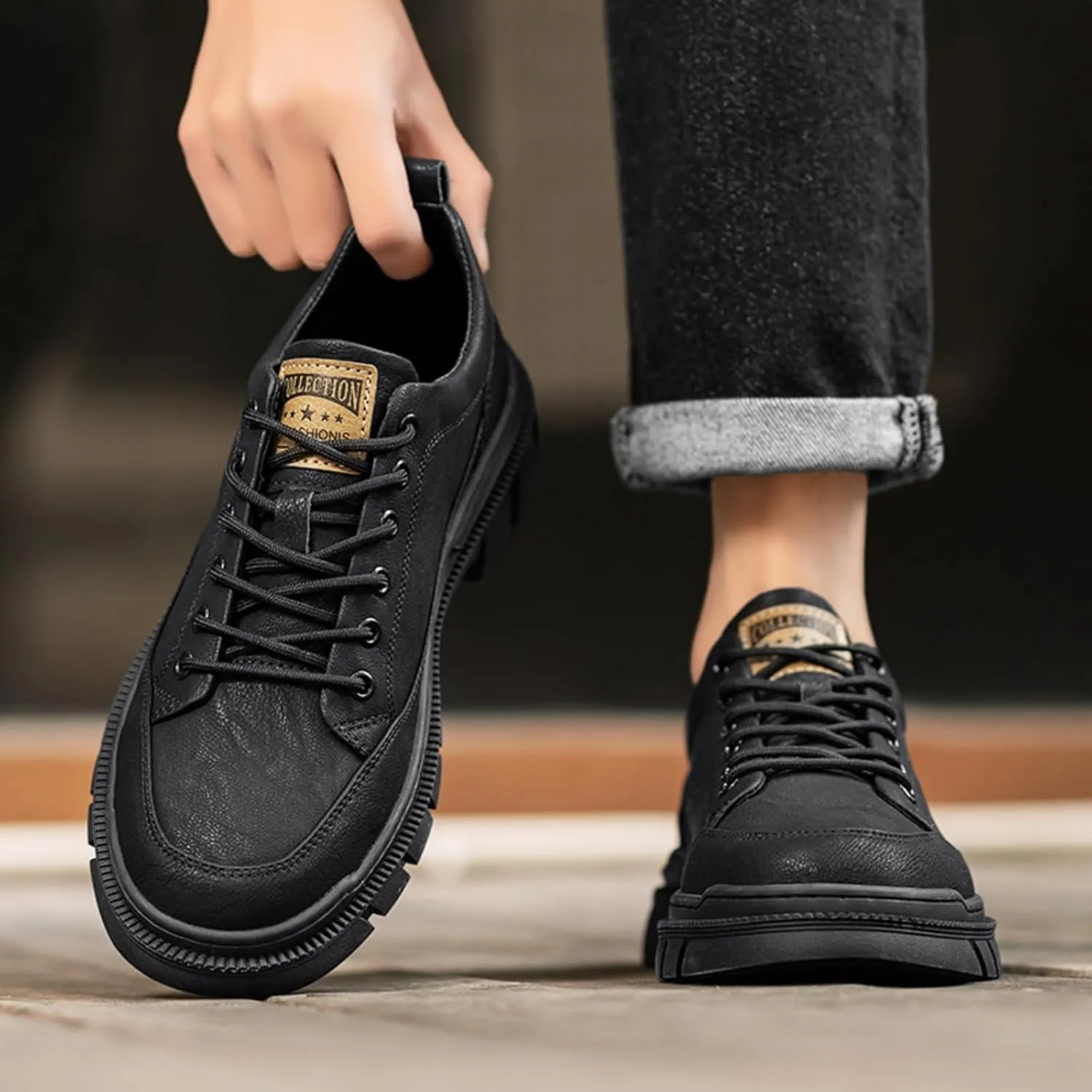 Men's Casual Shoes, Stylish Embossed Crocodile Print Sneakers, Soft Leather Walking Shoes and Work Boot - Style Loafers with Durable Outsole