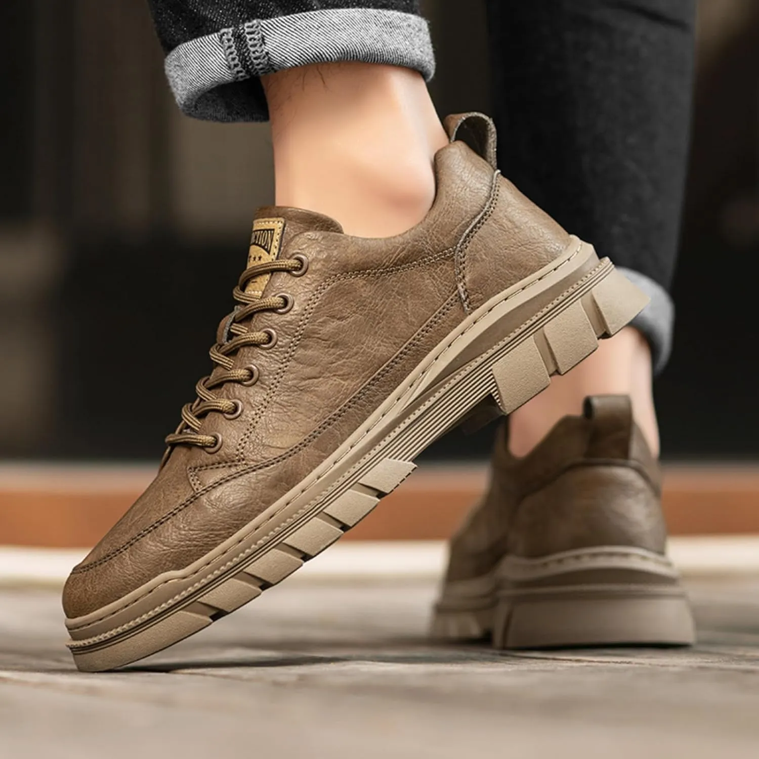 Men's Casual Shoes, Stylish Embossed Crocodile Print Sneakers, Soft Leather Walking Shoes and Work Boot - Style Loafers with Durable Outsole