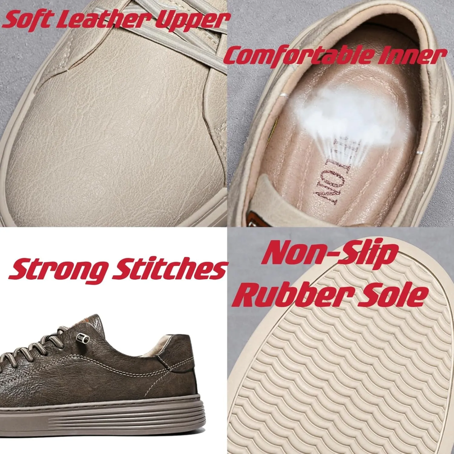 Mens Casual Slip-on Leather Sneakers with Elastic Band Classical Retro Breathable Flats Walking Oxford Shoes