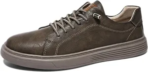 Mens Casual Slip-on Leather Sneakers with Elastic Band Classical Retro Breathable Flats Walking Oxford Shoes