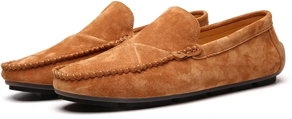 Men's Classic Moccasin Soft Comfort Suede Loafers British Minimalist Flat Driving Slip On Shoes Yellow 9.5 Men US 10.43''Heel to Toe