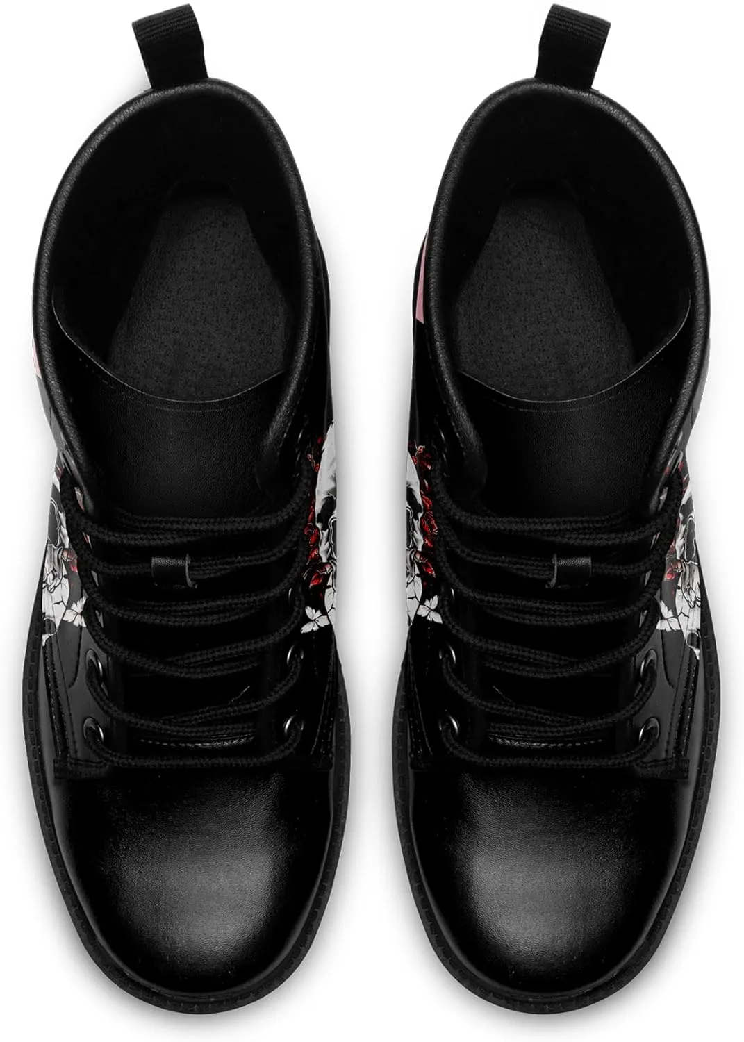 Men's Combat Ankle Boots Skull Rock Lace-Up Motorcycle Booties Goth Water Resistant Leather Work Boot for Women