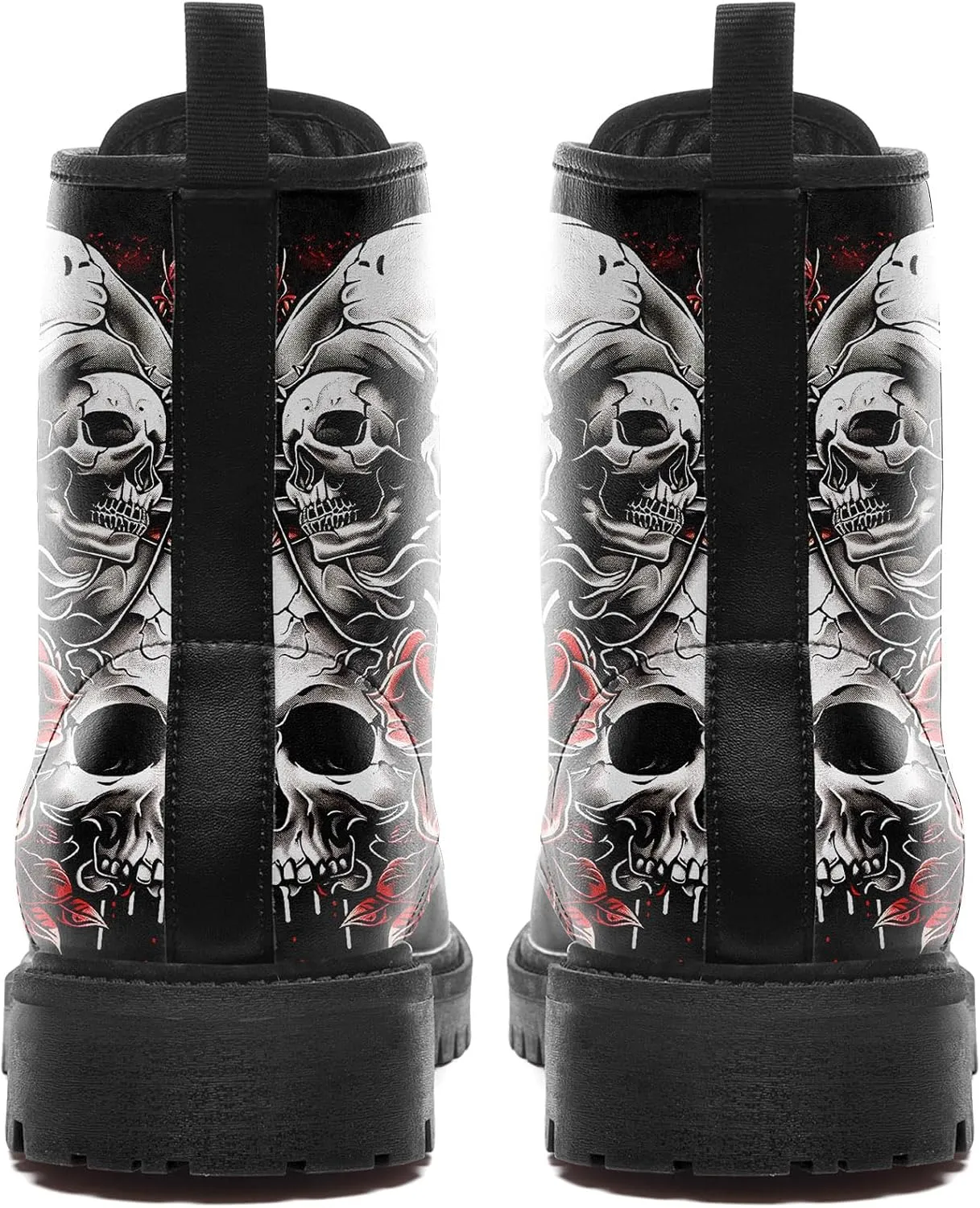Men's Combat Ankle Boots Skull Rock Lace-Up Motorcycle Booties Goth Water Resistant Leather Work Boot for Women