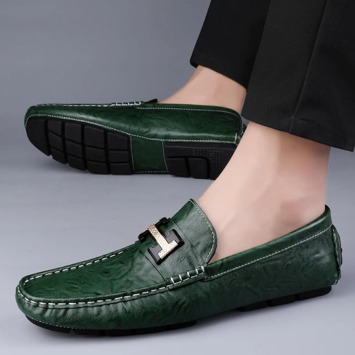 Men's Cowhide Leather Loafers, Casual Slip - On Shoes, Soft Penny Loafers for Men, Lightweight Driving Boat Shoes