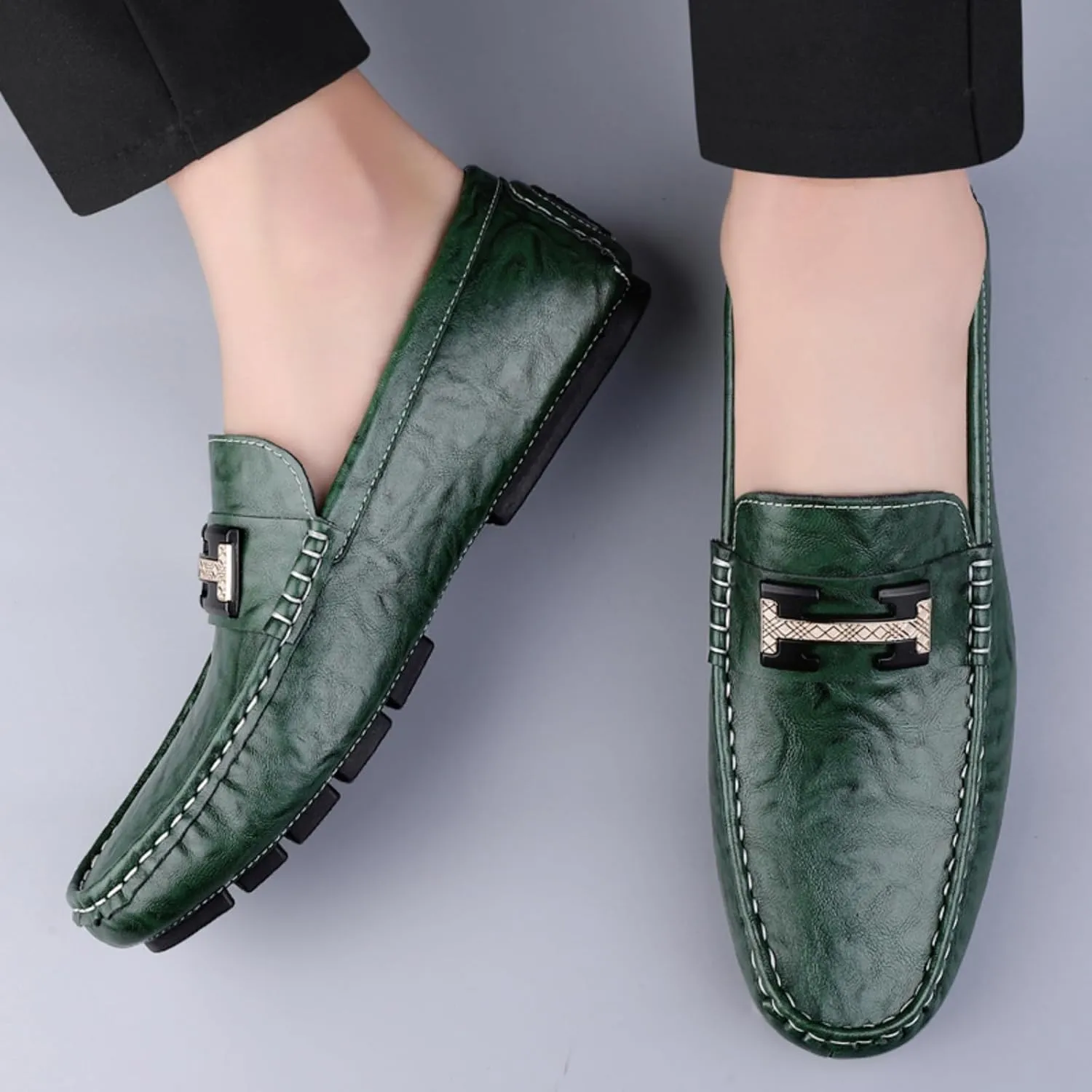 Men's Cowhide Leather Loafers, Casual Slip - On Shoes, Soft Penny Loafers for Men, Lightweight Driving Boat Shoes