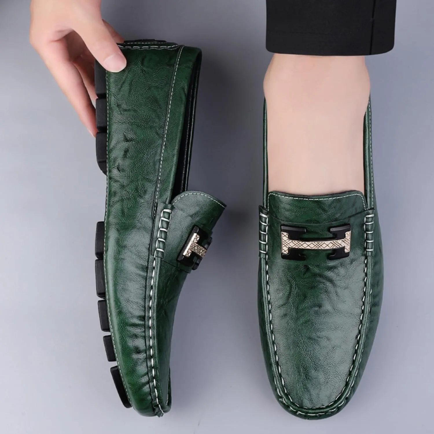Men's Cowhide Leather Loafers, Casual Slip - On Shoes, Soft Penny Loafers for Men, Lightweight Driving Boat Shoes