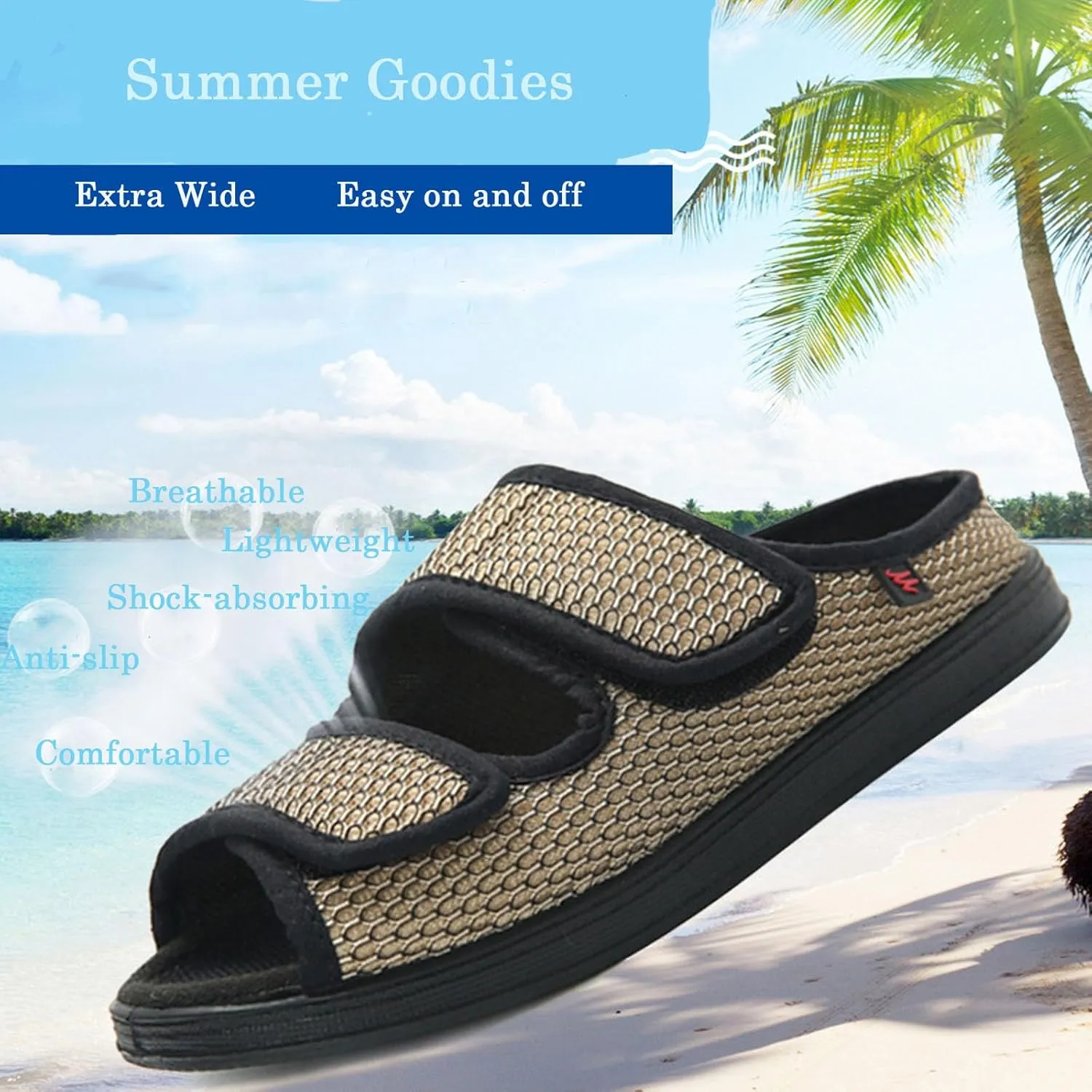 Men's Diabetic Shoes for Swollen Feet for Summer Freely Adjustable, Breathable, Cool, Soft Mesh Fabric Easy on and off