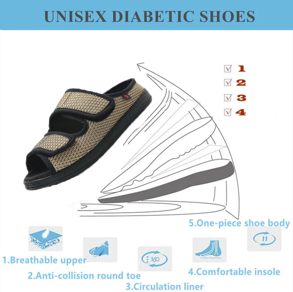 Men's Diabetic Shoes for Swollen Feet for Summer Freely Adjustable, Breathable, Cool, Soft Mesh Fabric Easy on and off