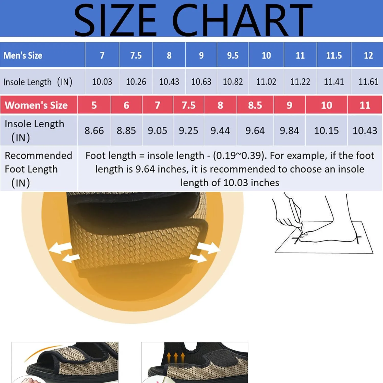Men's Diabetic Shoes for Swollen Feet for Summer Freely Adjustable, Breathable, Cool, Soft Mesh Fabric Easy on and off