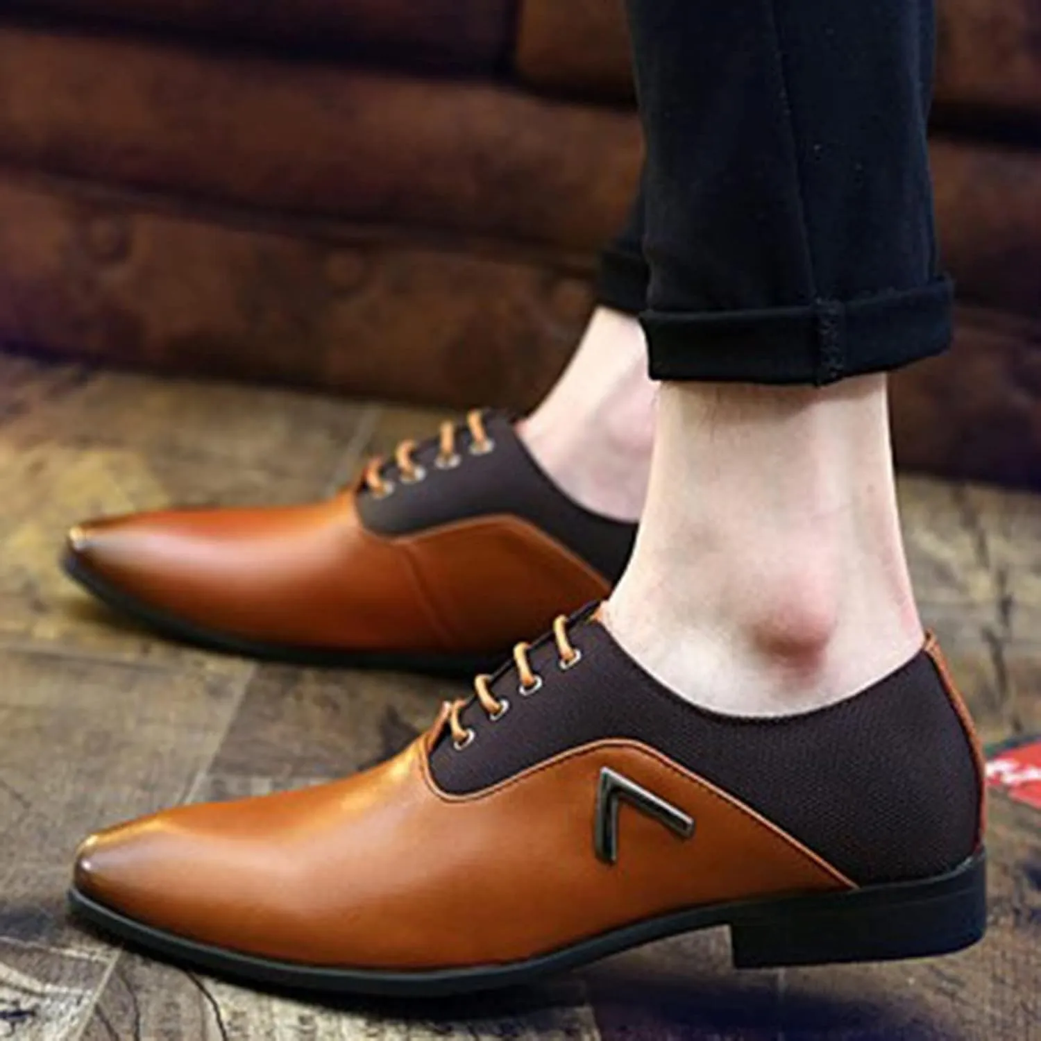 Mens Dress Shoes Fashion Lace-Up Pointed-Toe Formal Suit Shoes Classic Modern Business Wedding Oxford Shoes for Men