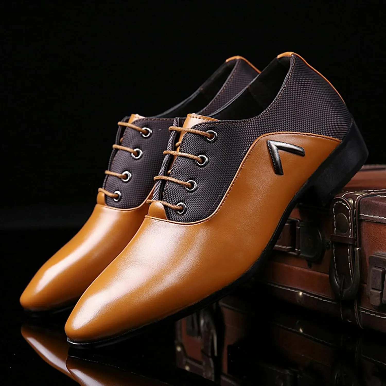 Mens Dress Shoes Fashion Lace-Up Pointed-Toe Formal Suit Shoes Classic Modern Business Wedding Oxford Shoes for Men