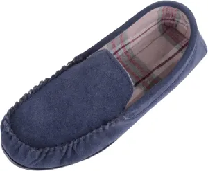 Mens Easy Slip On Suede Fabric Lined Winter Moccasin Slippers with Hard Sole