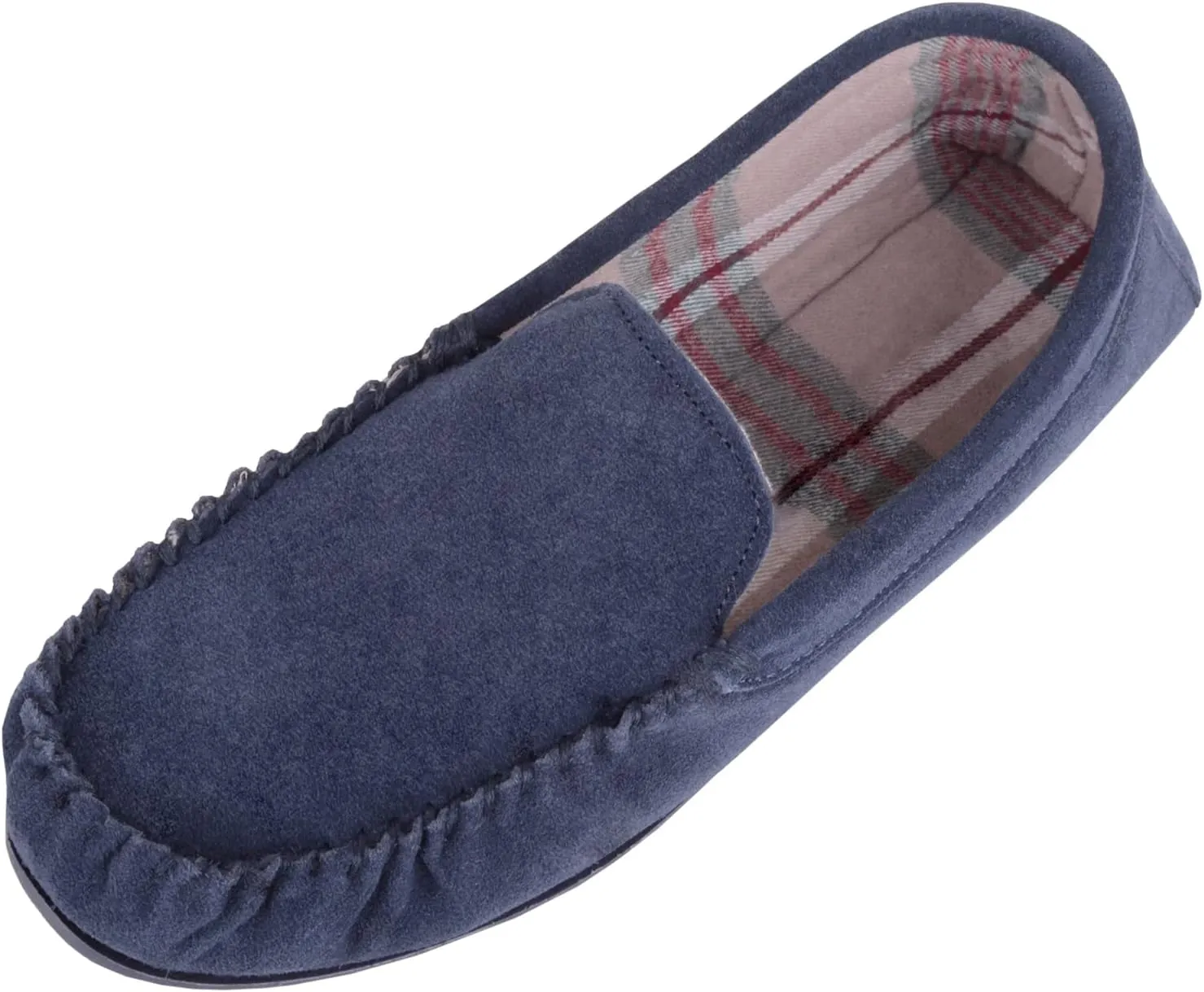 Mens Easy Slip On Suede Fabric Lined Winter Moccasin Slippers with Hard Sole