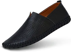 Men's Genuine Leather Loafer Shoes Slip On Soft Walking Shoes Perforated Driving Shoes