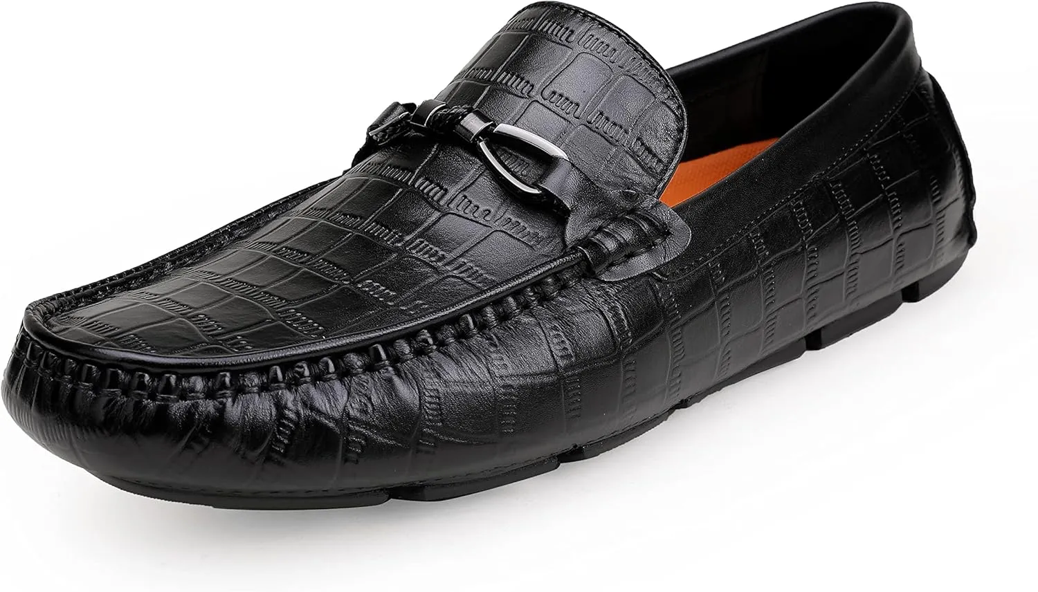 Men's Genuine Leather Loafers Crocodile Printed Slip On Soft Driving Dress Shoes