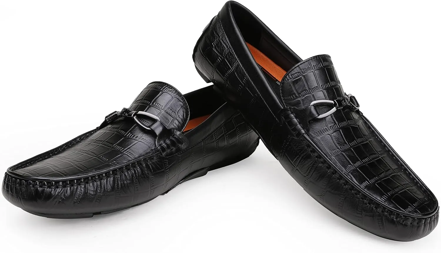 Men's Genuine Leather Loafers Crocodile Printed Slip On Soft Driving Dress Shoes
