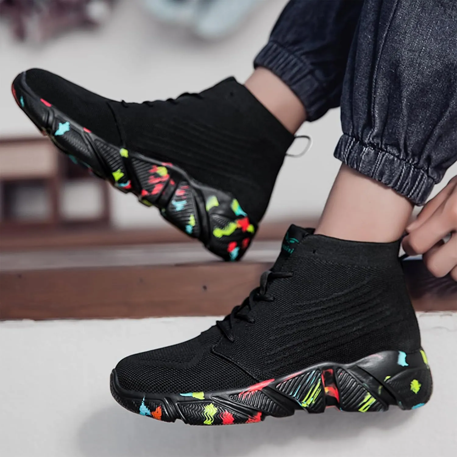 Men's High Top Breathable Sock Walking Shoes Casual Slip On Lightweight Soft Sole Fashion Sneakers Comfortable Work Gym Running Athletic Shoes