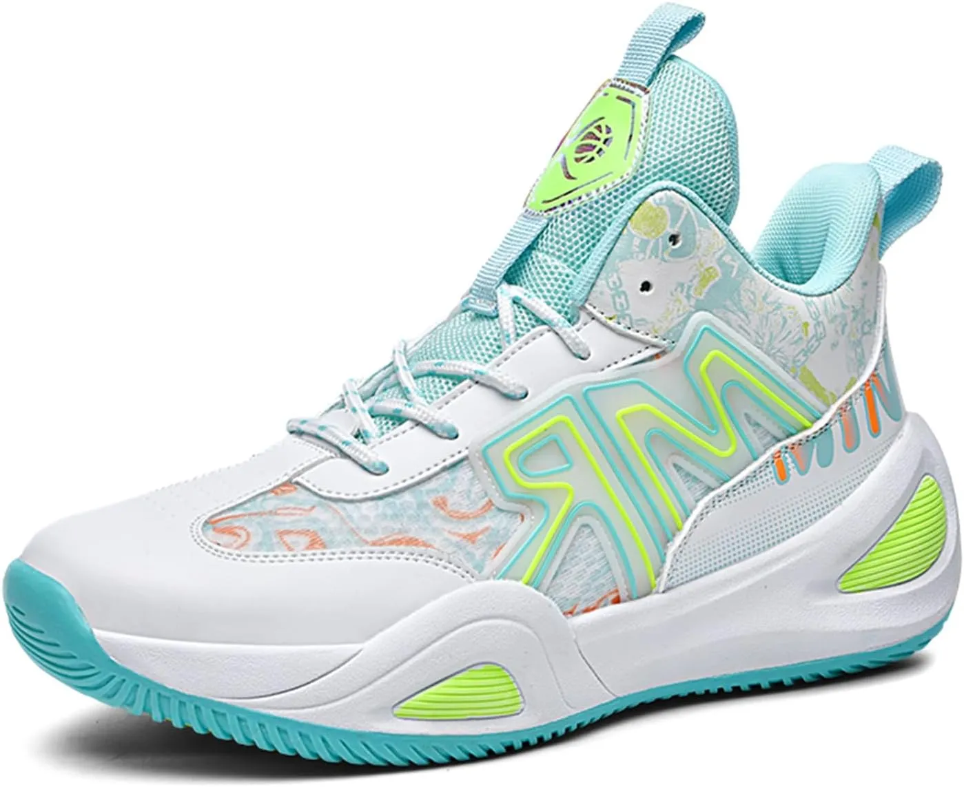 Men's Lace Up Basketball Shoes with Arch Support Fashion High-Top Breathable Sports Sneakers Running Walking Shoes