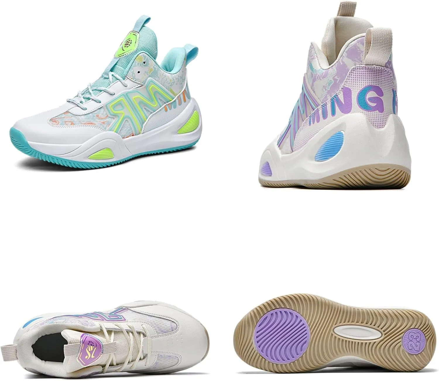 Men's Lace Up Basketball Shoes with Arch Support Fashion High-Top Breathable Sports Sneakers Running Walking Shoes