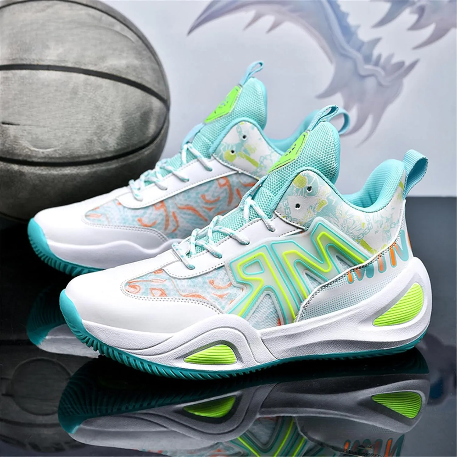 Men's Lace Up Basketball Shoes with Arch Support Fashion High-Top Breathable Sports Sneakers Running Walking Shoes