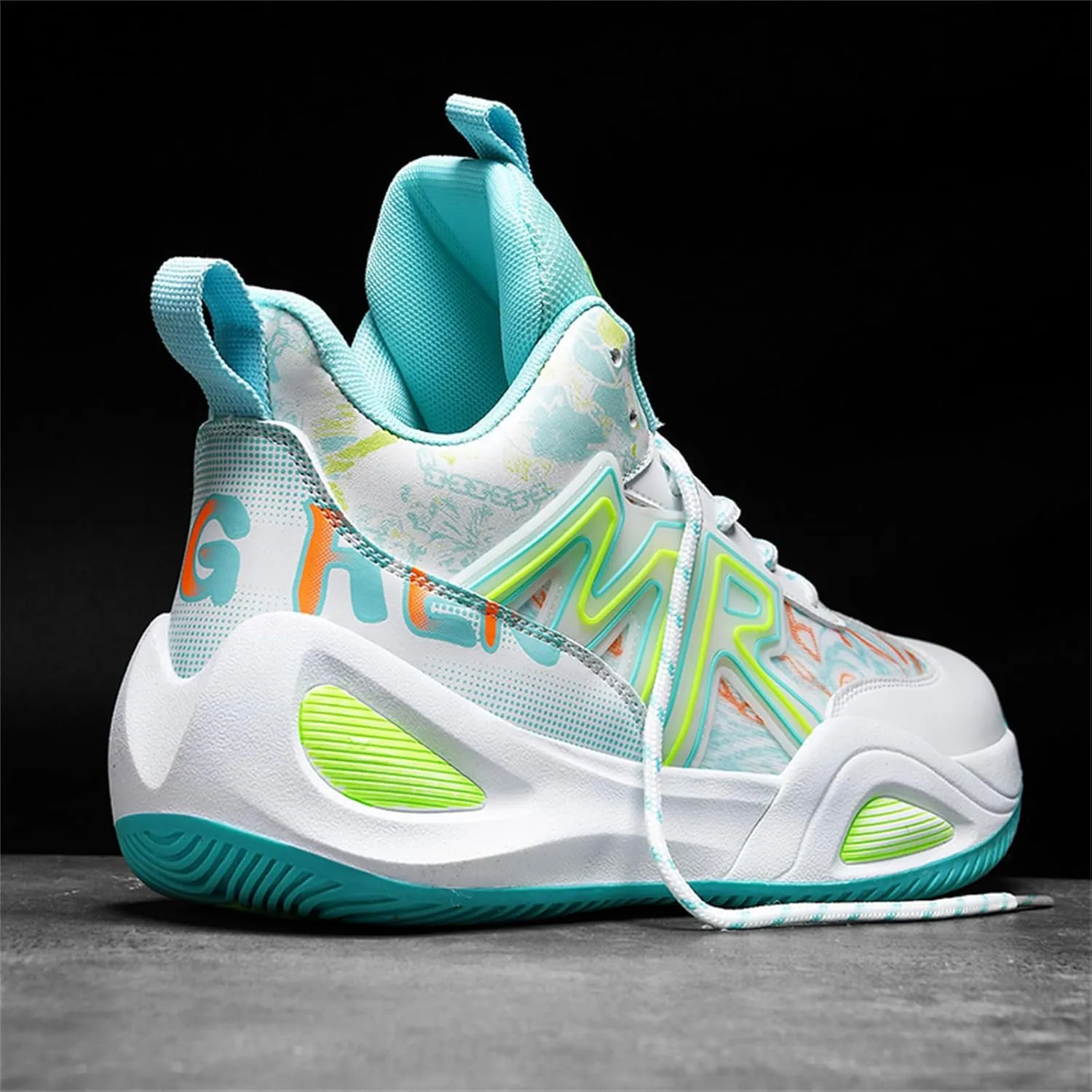 Men's Lace Up Basketball Shoes with Arch Support Fashion High-Top Breathable Sports Sneakers Running Walking Shoes