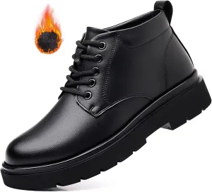 Men's Leather Platform Oxford Boots Classic Lace Up Comfortable Round Toe Non-Slip Lug Sole Chunky Heel Casual Chukka Booties for Work Business Office Dress Shoes