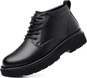 Men's Leather Platform Oxford Boots Classic Lace Up Comfortable Round Toe Non-Slip Lug Sole Chunky Heel Casual Chukka Booties for Work Business Office Dress Shoes